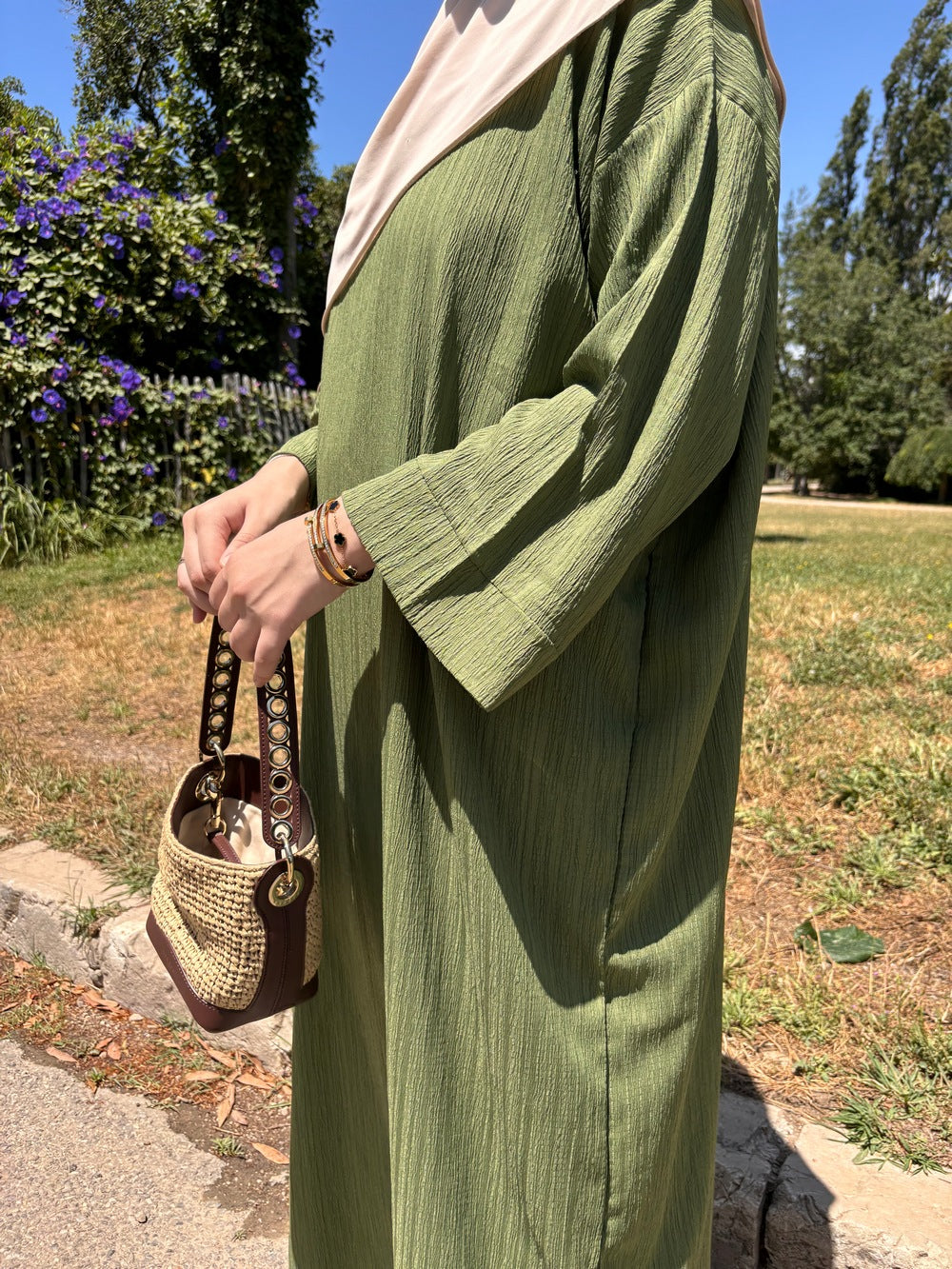 Abaya simple Leenah Vert Kaki
